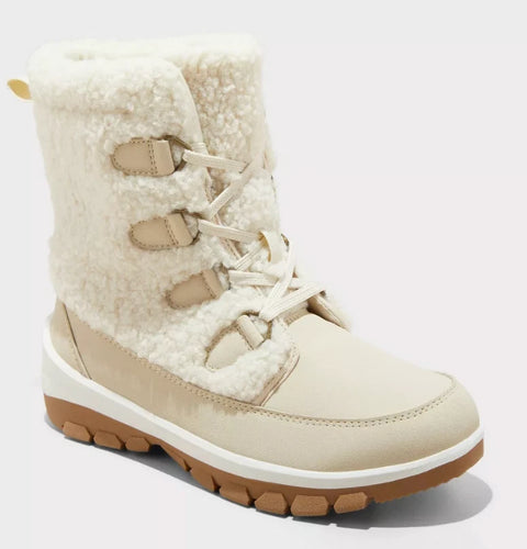 Universal Thread Women's Light Beige Corie Shearling Hiker Winter Boots |Universal Thread In Lebanon