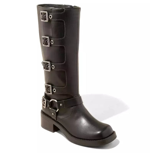 Wild Fable Women's Black Faux Leather Rebel Tall Moto Buckle Boots |Wild Fable In Lebanon