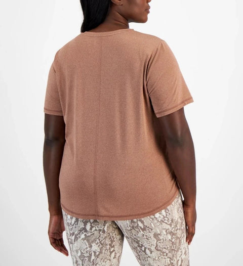 Id Ideology Women's Light Brown Plus Size Curved-Hem V-Neck T-Shirt | Id Ideology In Lebanon