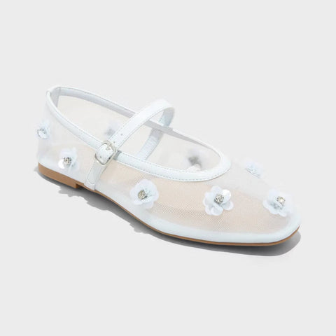 A New Day Women's White Everly Floral Mesh Mary Jane Ballet Flats with Memory Foam Insole | A New Day In Lebanon
