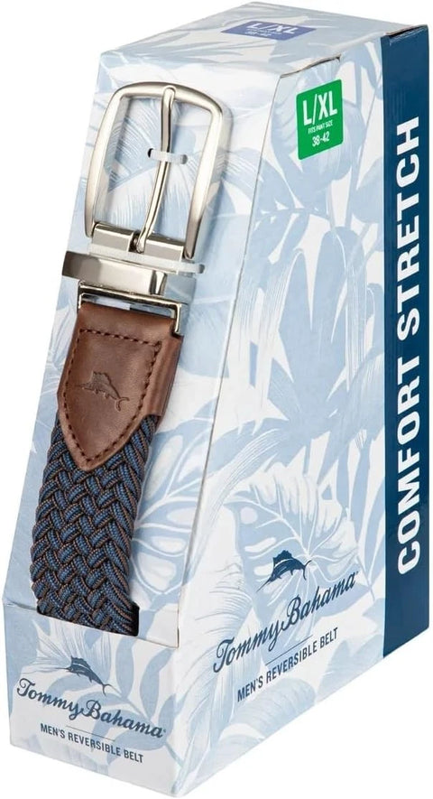 Tommy Bahama Men's Navy Stretch Braided Reversible Leather Trim Belt |Tommy Bahama In Lebanon