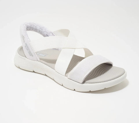 Skechers Women's White And Light Gray Slip-ins Go Walk Flex Crossband Sandals | Skechers In Lebanon