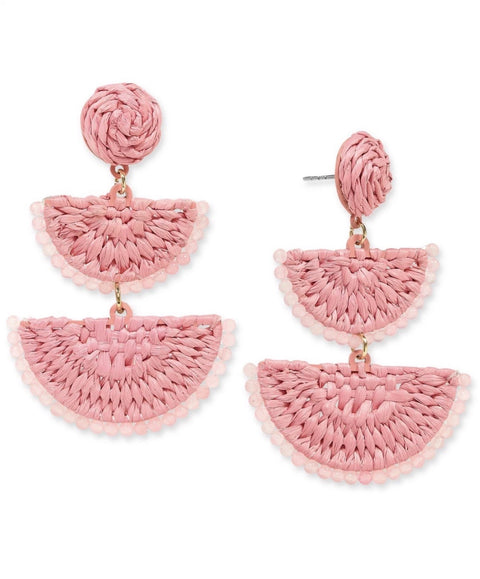 On 34th Women’s Pink Raffia Triple Fan Drop Earrings | On 34th in Lebanon