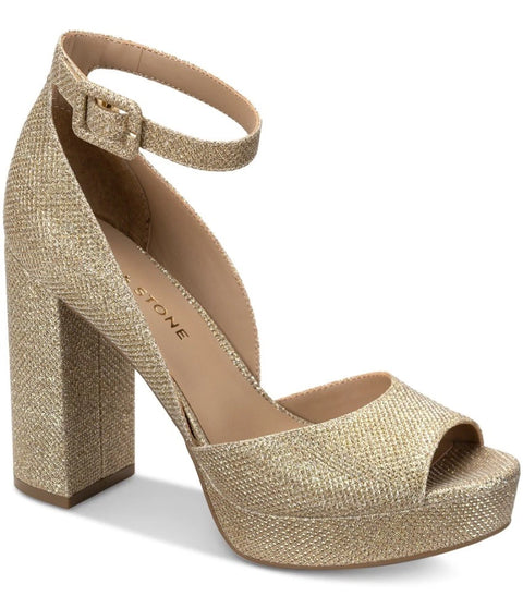 Sun + Stone Women's Gold Reemaa Peep Toe Block Platform Heeled Sandal | Sun + Stone In Lebanon