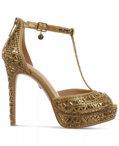 Thalia Sodi Women's Gold  Chacey Embellished T-Strap Platform Pumps Heeled Sandals | Thalia Sodi in Lebanon