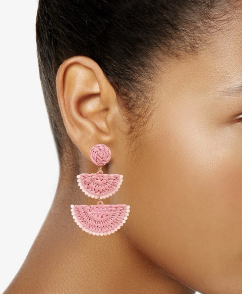 On 34th Women’s Pink Raffia Triple Fan Drop Earrings | On 34th in Lebanon