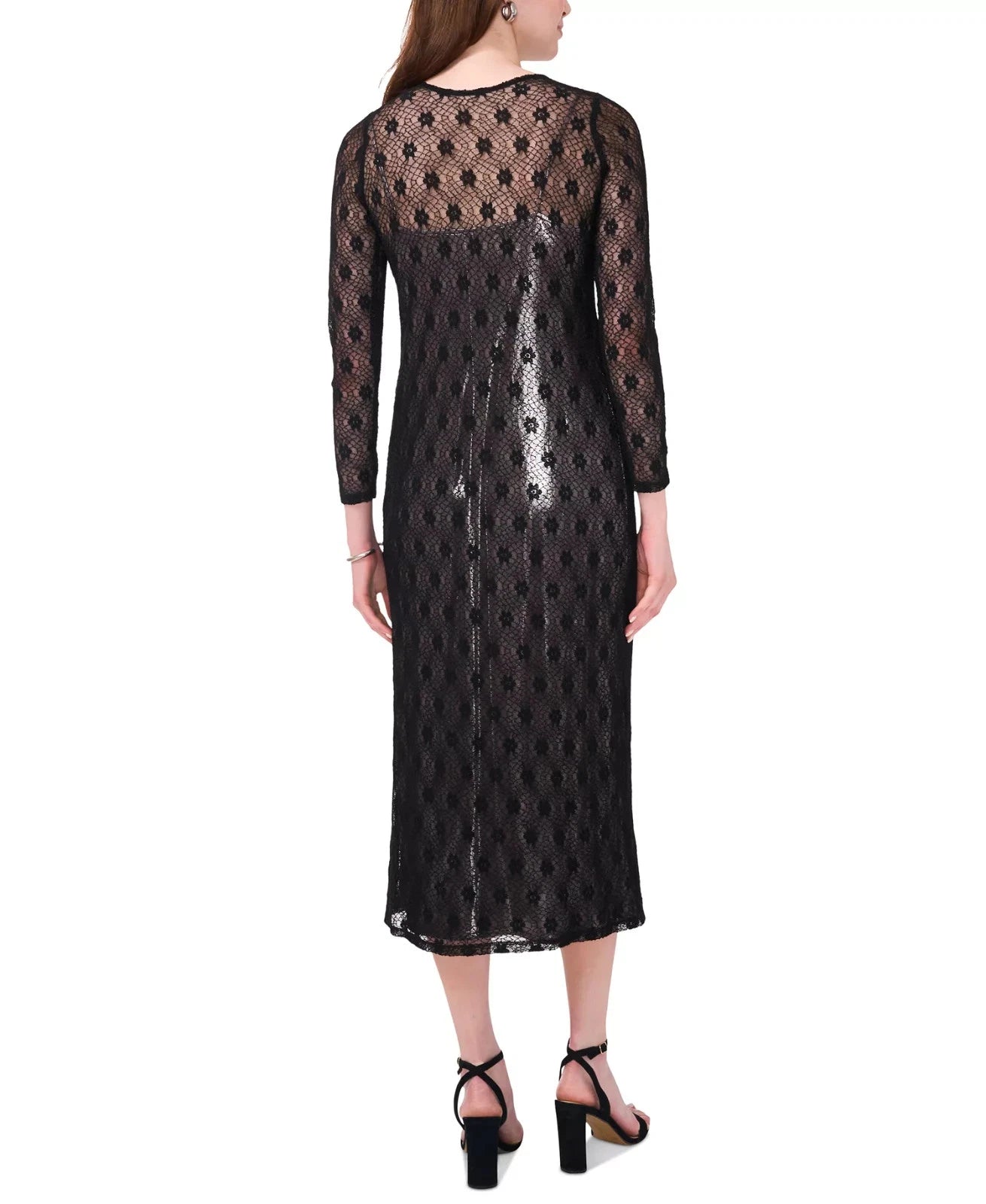 CeCe Women's Khaki & Black Metallic Lace Over Midi Dress | CeCe In Lebanon
