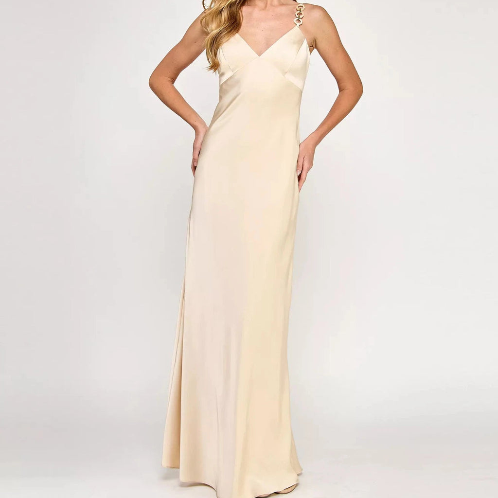 Seni & Cade Women's Beige Satin Gown Dress
