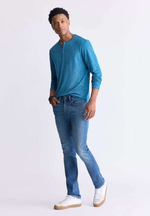 Buffalo David Bitton Men's Atlantic Blue Kaduk Burnout Henley Blouse | Buffalo David Bitton Lebanon