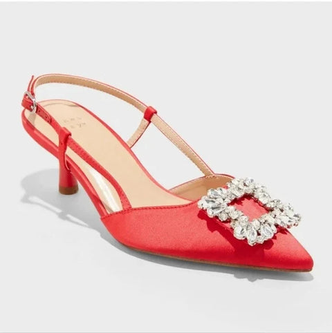 A New Day Women's Red Annette Satin Slingback Heels |A New Day In Lebanon