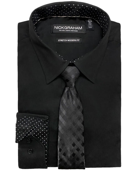 Nick Graham Men's Black Modern fit Long Sleeve Shirt With Necktie | Nick Graham In Lebanon