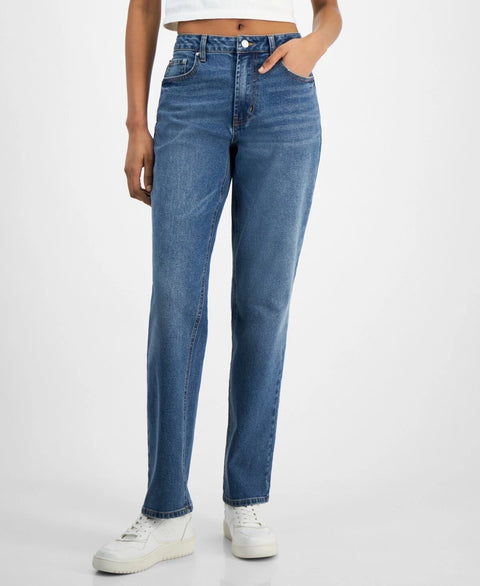 Tinseltown Women's Blue Relaxed Ripped Straight-Leg Jeans | Tinseltown In Lebanon