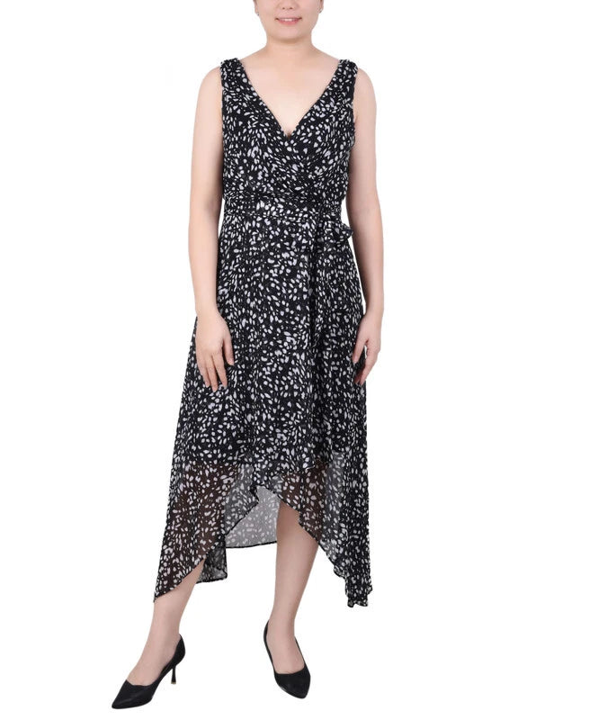 NY Collection Women's Black & White Petite Sleeveless Wrap Chiffon Dress | NY Collection In Lebanon