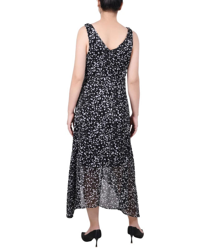 NY Collection Women's Black & White Petite Sleeveless Wrap Chiffon Dress | NY Collection In Lebanon