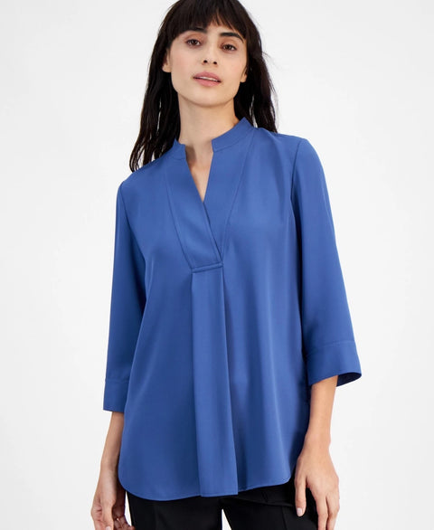 Anne Klein Women's Blue Pleat-Front 3/4-Sleeve Tunic Blouse | Anne Klein In Lebanon