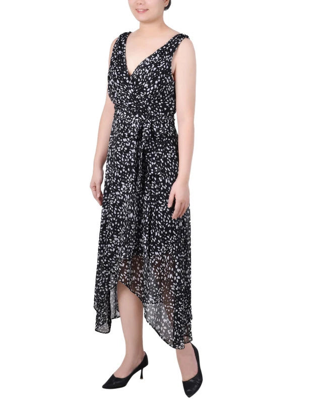 NY Collection Women's Black & White Petite Sleeveless Wrap Chiffon Dress | NY Collection In Lebanon
