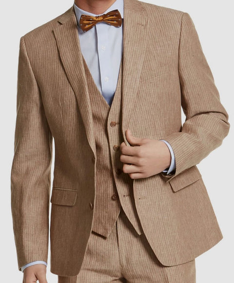 Bar III Men's Brown Pinstripe Two-Button Linen Blazer |Bar III In Lebanon