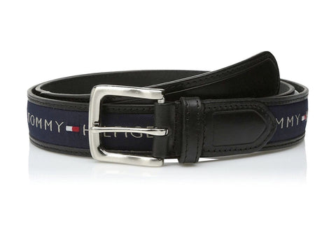 Tommy Hilfiger Men's Black And Navy Ribbon Inlay Logo Belt | Tommy Hilfiger In Lebanon