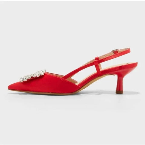 A New Day Women's Red Annette Satin Slingback Heels |A New Day In Lebanon
