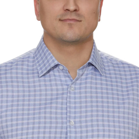 Kenneth Cole Men's Blue Checkered Quick Dry Performance Dress Shirt |Kenneth Cole In Lebanon