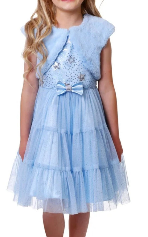 Jona Michelle Girl's Blue Sparkling Sequin Star Fanciful Dress With Vest |Jona Michelle In Lebanon