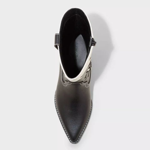 Universal Thread Women's Black & White Leather Block Heel Ankle Western Boots |Universal Thread In Lebanon