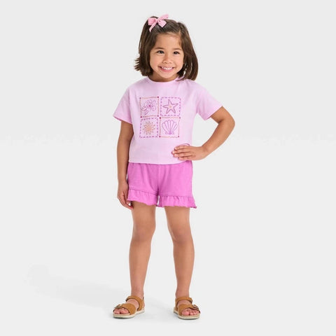 Cat & Jack Girl's Purple Beach Grid Tee & Shorts Set | Cat & Jack In Lebanon