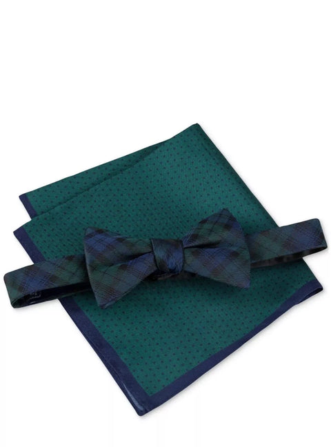 Tommy Hilfiger Men's  Navy Blue Green Holiday Plaid Bow Tie Necktie  |  Tommy Hilfiger In Lebanon
