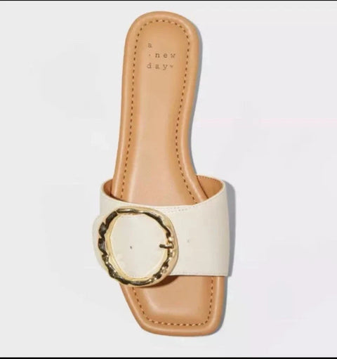 A New Day Women's Off White Bennie Buckle Slide Slipper with Memory Foam Insole | A New Day In Lebanon
