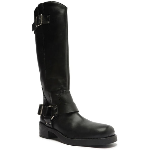 Arezzo Women's Black Clara Knee-High Leather Tall Motorcycle Boots |Arezzo In Lebanon