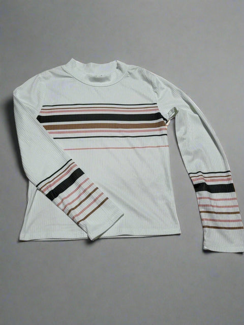 Beautees Girl's White Striped Long Sleeve Blouse | Beautees In Lebanon