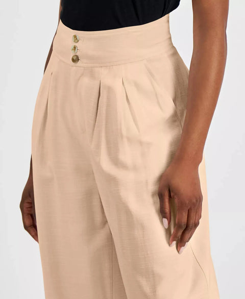Bar III Women's Beige Petite High Rise Pleat-Front Wide Leg Pants | Bar III In Lebanon