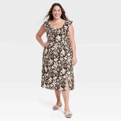 Ava & Viv Women's Black Floral Plus Size Ruffle Maxi Empire Waist Dress | Ava & Viv In Lebanon