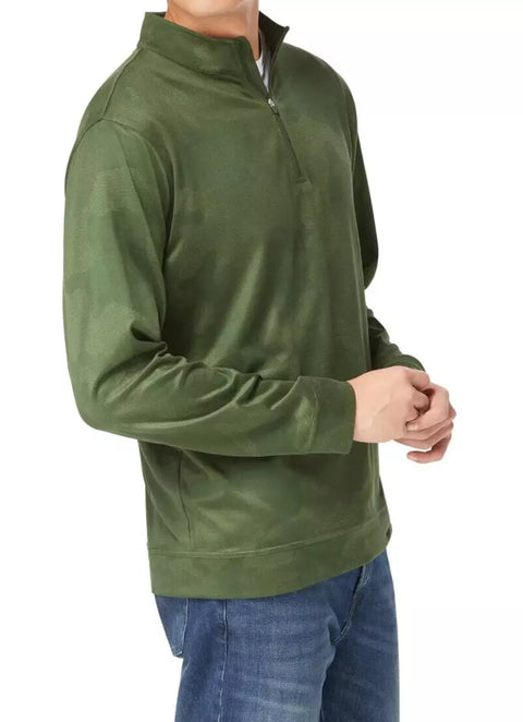 Kirkland Signature Men's Khaki Green Zip Neck Long Sleeve Blouse |Kirkland Signature In Lebanon
