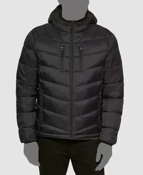 Club Room Men's Black Chevron Quilted Hooded Puffer Jacket |Club Room In Lebanon