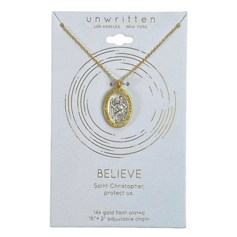Unwritten Women's Gold Saint Christopher Protect Us Pendant Necklace |Unwritten In Lebanon
