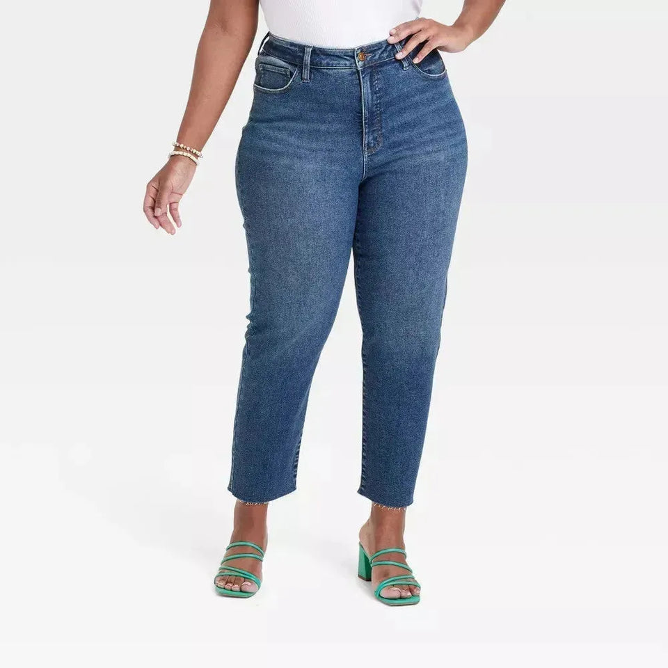 Ava & Viv Women's Navy High-Rise Cropped Slim Straight Jeans|Ava & Viv In Lebanon