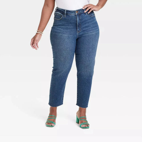 Ava & Viv Women's Navy High-Rise Cropped Slim Straight Jeans  |Ava & Viv In Lebanon