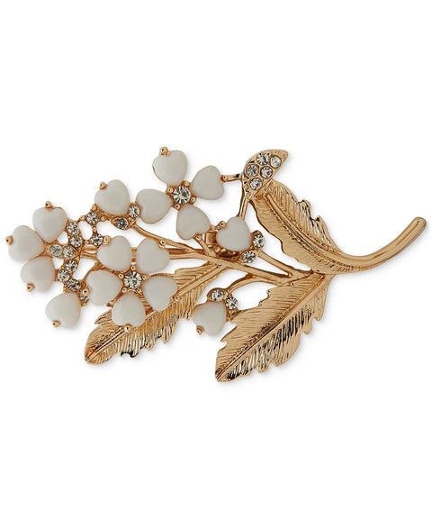 Anne Klein Women's Gold Tone Crystal & Heart Milk Glass Flower Brooch | Anne Klein In Lebanon
