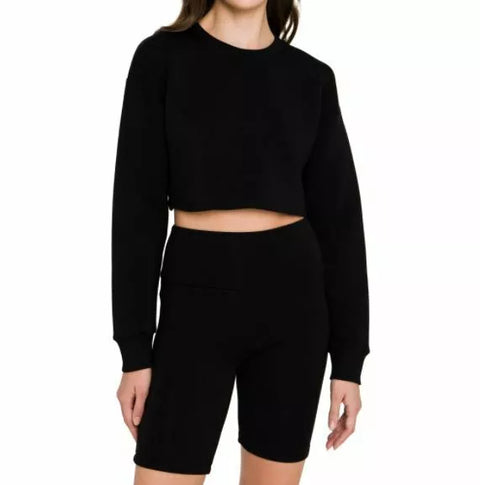 Grey Lab Women's Black Loungewear Long Sleeve Crop Top | Grey Lab In Lebanon