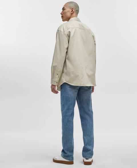 Mode of One Men's Beige Relaxed-Fit Button-Down Twill Shirt | Mode of One In Lebanon
