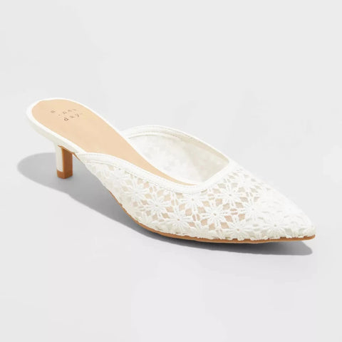 A New Day Women's White Delilah Floral Embroidered Mule Heels | A New Day In Lebanon