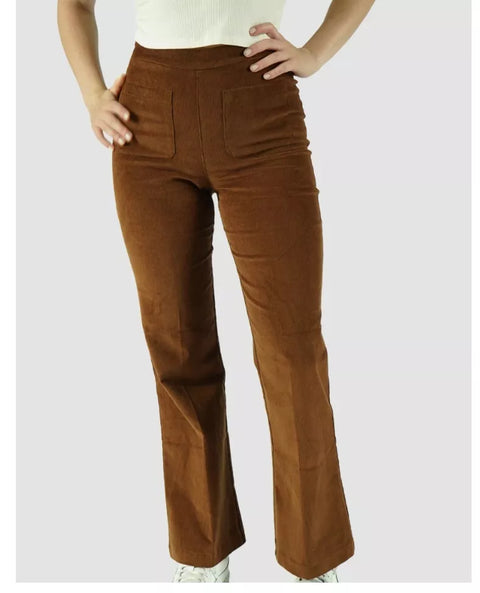 Self Esteem Women's Brown Stretch Corduroy Flare Leg Pants | Self Esteem In Lebanon