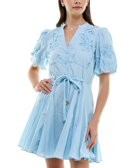 Taylor Women's Powder Blue Petite Cotton Soutache Fit & Flare Dress | Taylor in Lebanon