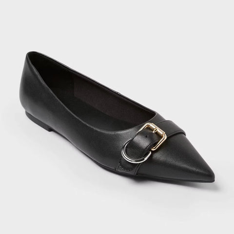 A New Day Women's Black Valentina Pointed Toe Buckle Ballet Flats|A New Day In Lebanon