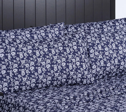 South Point Navy Jasmine Floral Queen With White Flowers Pillowcases 6 Psc Sheet Set |South Point In Lebanon