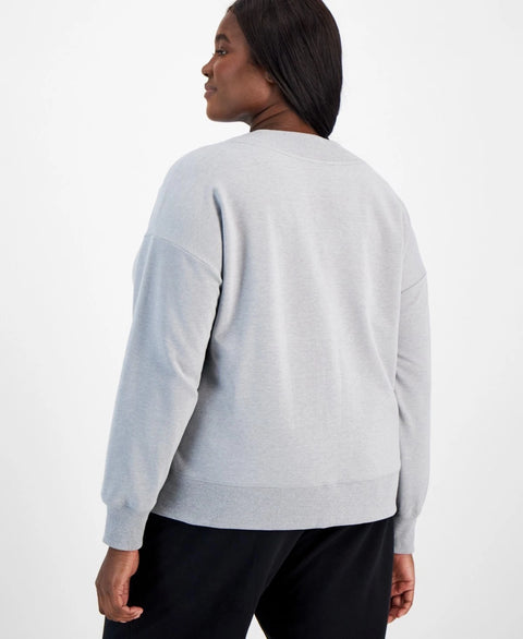 Id Ideology Women's Grey Plus Size V-Neck Fleece Sweatshirt | Id Ideology In Lebanon