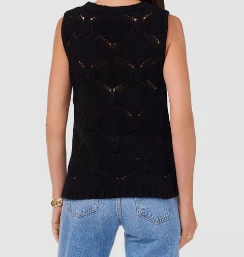 Vince Camuto Women's Black Crewneck Sleeveless Open-Stitch Sweater |Vince Camuto In Lebanon
