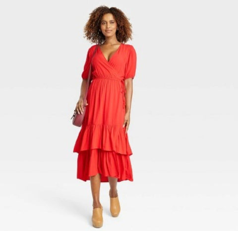 Knox Rose Women's Red Short Sleeve Wrap Dress |Knox Rose In Lebanon