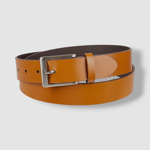 Club Room Men's Tan Square-Buckle Cut-Edge Leather Belt | Club Room In Lebanon